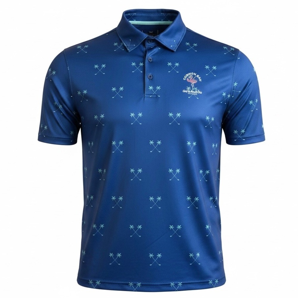 Barstool Golf Common Man Golf & Beach Club Blue Palm Tree Polo Shirt Mens S